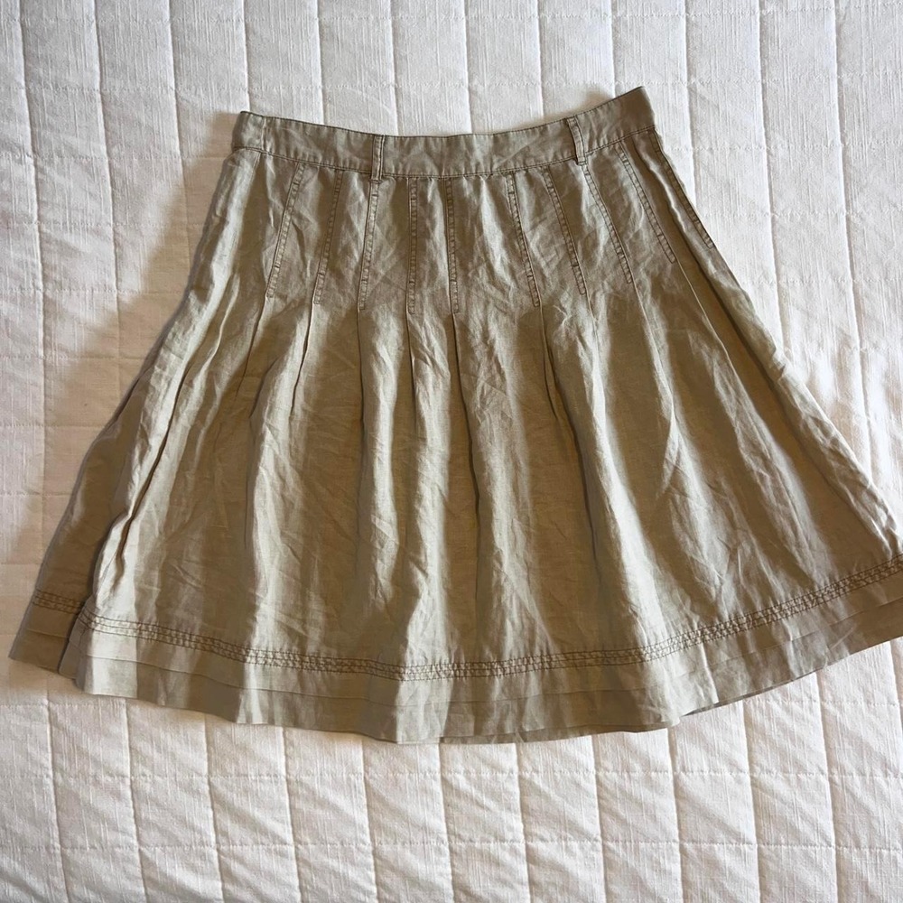 Yessica C&A Pleated Skirt Womens 42 Tan Linen Cotton Preppy European Knee Length